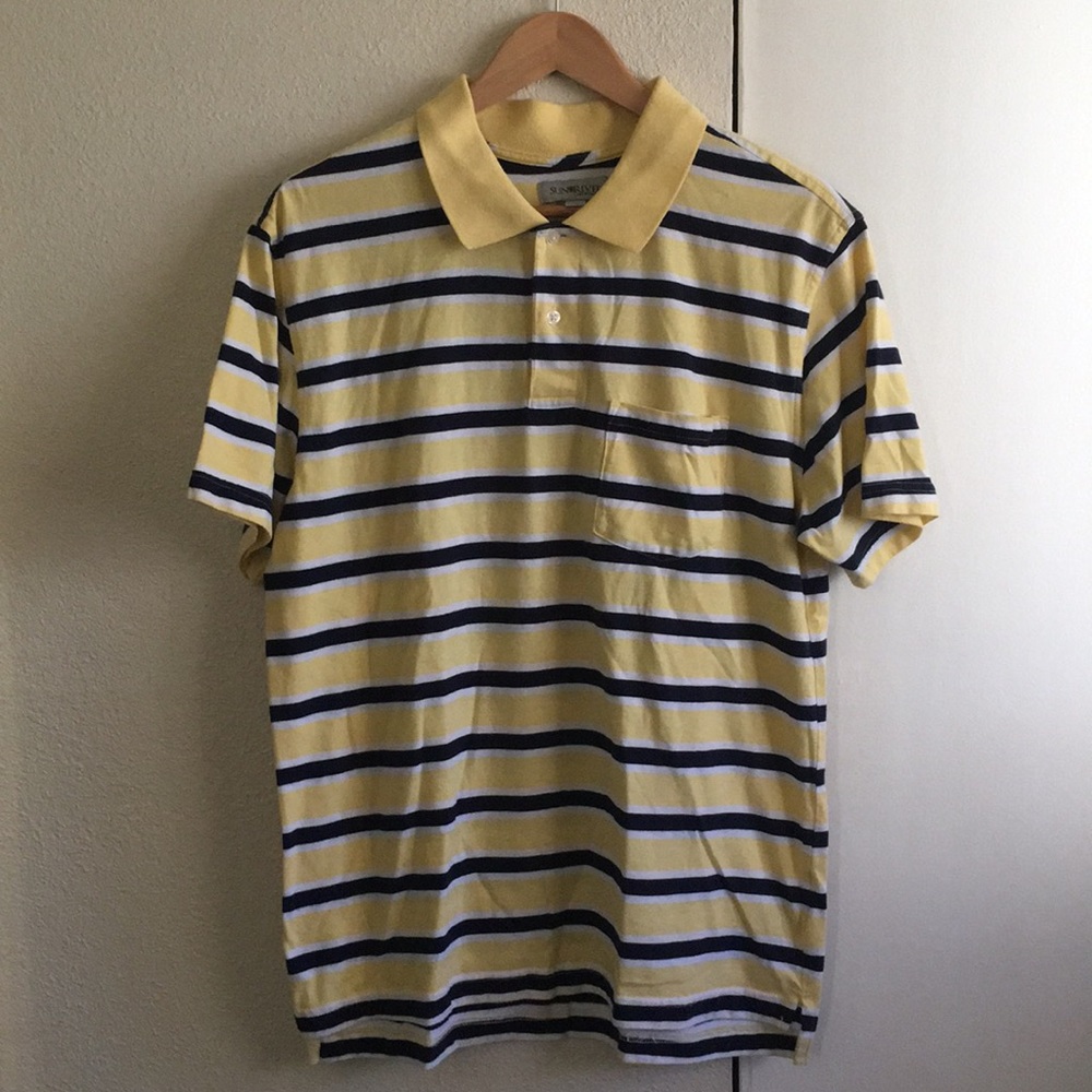 Sun river yellow striped pocket polo